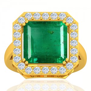 18K Yellow Gold 6.64 cts Emerald Gemstone Diamond Cocktail Vintage Engagement Women Ring