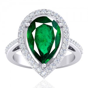 14K White Gold 5.27 cts Emerald Gemstone Diamond Women Wedding Designer Fine Jewelry Ring