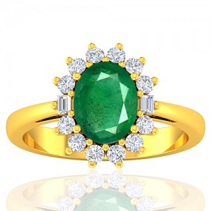 18K Yellow Gold 1.82 cts Emerald Gemstone Diamond Cocktail Vintage Ring