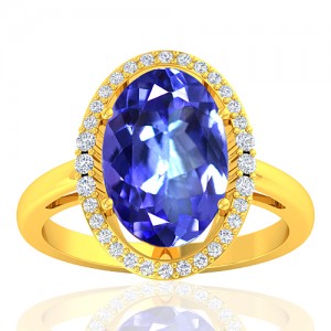 18K Yellow Gold 3.31 cts Tanzanite Gemstone Diamond Women Wedding Fine Jewelry Ring