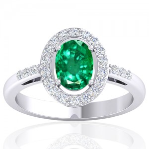 14K White Gold 1.05 cts Emerald Gemstone Diamond Women Wedding Designer Ring