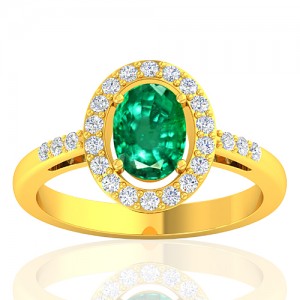18K Yellow Gold 1.05 cts Emerald Gemstone Diamond Women Wedding Designer Ring