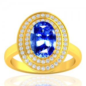 18k Yellow Gold 4.04 Cts Blue Sapphire Gemstone Diamond Wedding Designer Jewelry Ring
