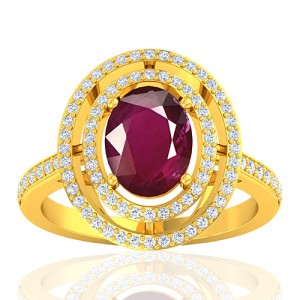 18K Yellow Gold 2.08 cts Ruby Gemstone Diamond Women Wedding Designer Fine Jewelry Ring