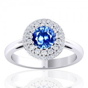 14K White Gold 1.0 cts Sapphire Stone Diamond Women Designer Fine Jewelry Ring