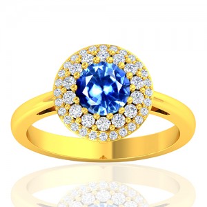 18K Yellow Gold 1.0 cts Sapphire Stone Diamond Women Designer Fine Jewelry Ring