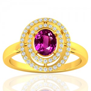 18K Yellow Gold 1.29 cts Pink Sapphire Stone Diamond Wedding Designer Fine Jewelry Ring