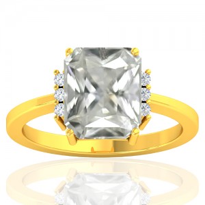 18K Yellow Gold 3.42 cts White Sapphire Stone Diamond Wedding Designer Fine Jewelry Ring