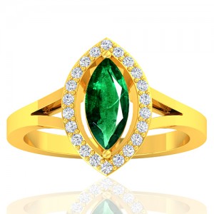 18K Yellow Gold 0.94 cts Emerald Gemstone Diamond Designer Fine Jewelry Ring