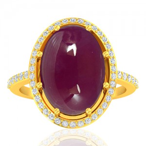 18K Yellow Gold 13.12 Cts Ruby Gemstone Diamond Women Wedding Designer Fine Jewelry Ring