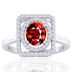 14K White Gold 1.66 cts Rhodolite Garnet Stone Diamond Cocktail Vintage Engagement Ring