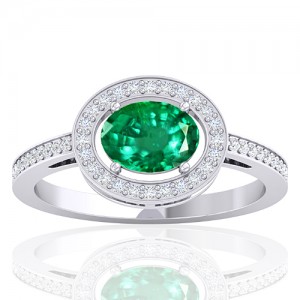 14K White Gold 1.05 Cts Emerald Gemstone Diamond Women Designer Fine Jewelry Ring