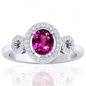 14K White Gold 1.29 cts Pink Sapphire Stone Diamond Women Fine Jewelry Ring