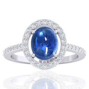 14K White Gold 2.81 cts Blue Sapphire Stone Diamond Engagement Women Ring