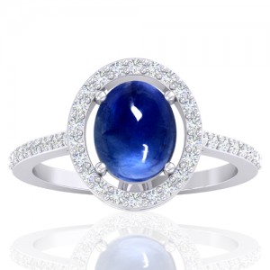 14K White Gold 2.26 cts Blue Sapphire Stone Diamond Designer Fine Jewelry Ring