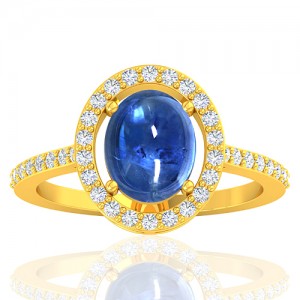 18K Yellow Gold 2.81 cts Blue Sapphire Stone Diamond Engagement Women Ring