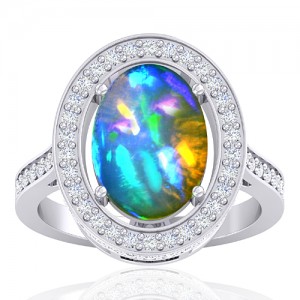 14K White Gold 3.47 cts Ethiopian Opal Stone Diamond Cocktail Women Fine Jewelry Ring