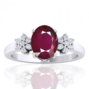 14K White Gold 2.08 cts Ruby Stone Diamond Designer Fine Jewelry Ring