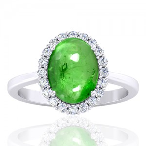14K White Gold 3.75 cts Tsavorite Gemstone Diamond Engagement Women Jewelry Ring