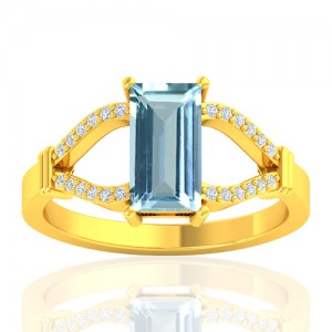 18K Yellow Gold 1.19 cts Aquamarine Stone Diamond Wedding Fine Jewelry Ring