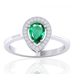 14K White Gold 0.68 cts Emerald Stone Diamond Cocktail Vintage Engagement Ring