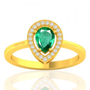 18K Yellow Gold 0.68 cts Emerald Stone Diamond Cocktail Vintage Engagement Ring