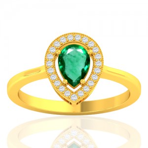 18K Yellow Gold 0.61 cts Emerald Gemstone Diamond Women Wedding Designer Fine Ring