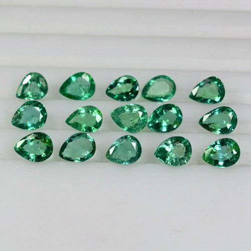 4.29 cts Natural Top Emerald Pear Cut Lot Zambia 15 Pcs Loose Gemstone 5 x 4 mm
