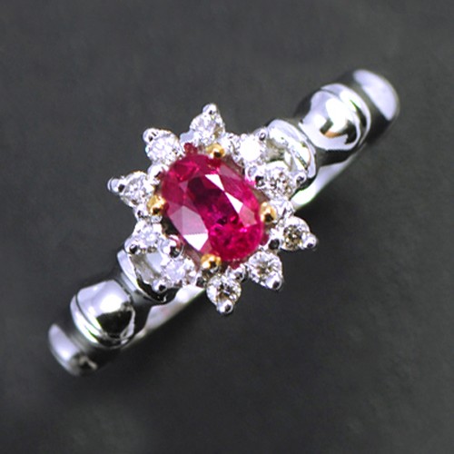 14K Pure White Gold Natural Top Blood Red Ruby Diamond Ladies Engagement Ring