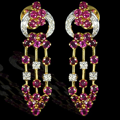 18k Pure Yellow Gold Natural Top 5.50 Cts Ruby Diamond Ladies Fine Jewelry Earrings