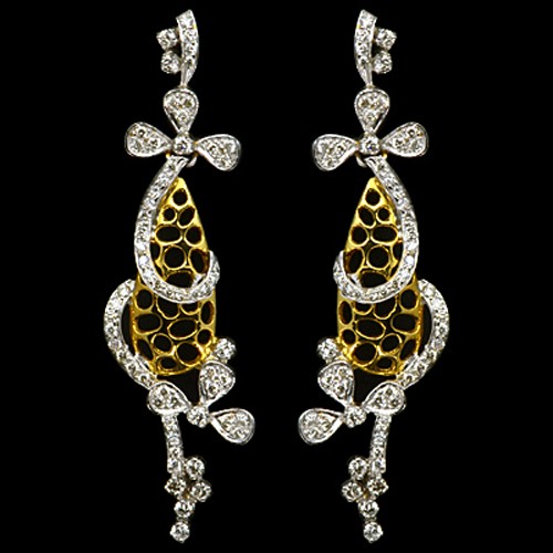 18k Pure Yellow Gold Natural Top 1.28 Carat Diamonds Ladies Fine Designer Earrings