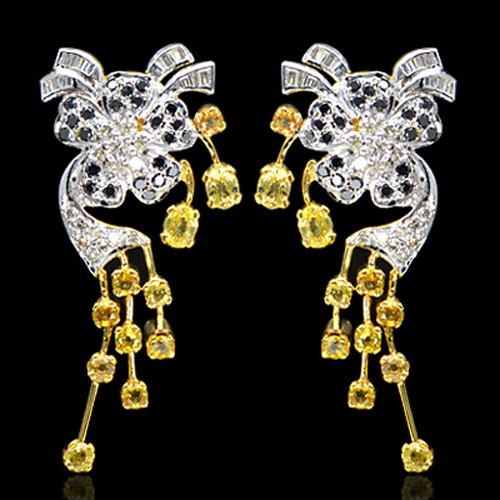 18K Pure Gold Natural Yellow Sapphire Diamond Ladies Earrings Tops