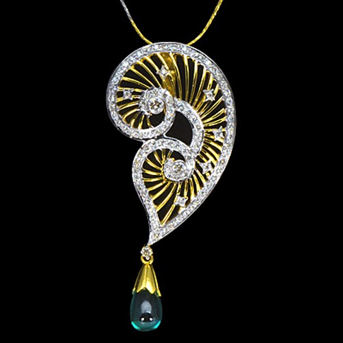 14K Pure Gold Natural Hydro Emerald Diamond Ladies Pendant With Chain