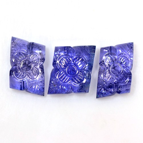 31.70 Cts Natural Top AAA+ Blue Tanzanite Fancy Shape Carving Set Tanzanite 3 Pc