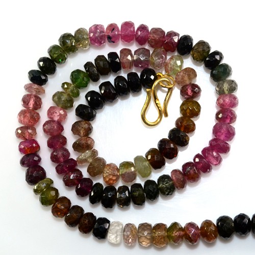 130.38 Cts Natural Top Multicolor Tourmaline Faceted Rondelle Beads Necklace 1-L