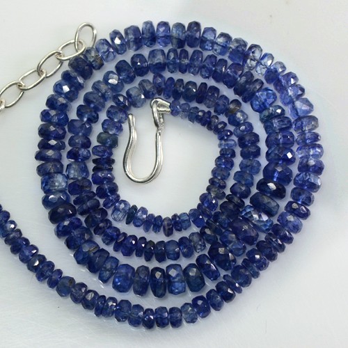 88.14 Cts Natural Blue Kyanite Faceted Rondelle Beads Necklace Lock 16.25" 1-L