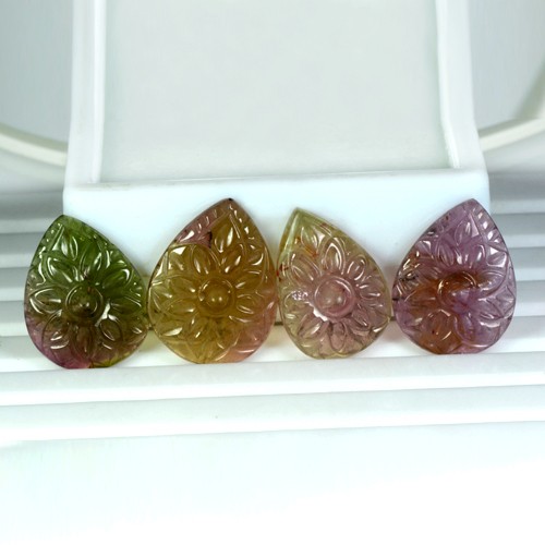 38.31 Cts Natural Top Multicolor Tourmaline Hand Made Pear Carving Lot Brazil