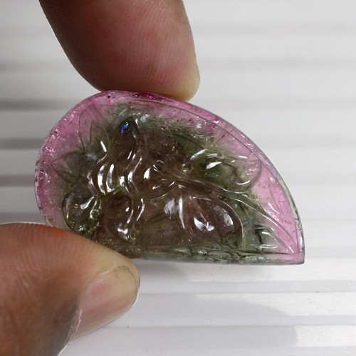 42.04 Cts Natural Top Tri Color Tourmaline Gemstone Hand Made Fancy Carving Brazil Lovely