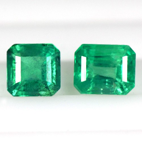 1.32 Cts Natural Lustrous Green Emerald Octagon Cut 2 Pcs Lot Untreated Zambia