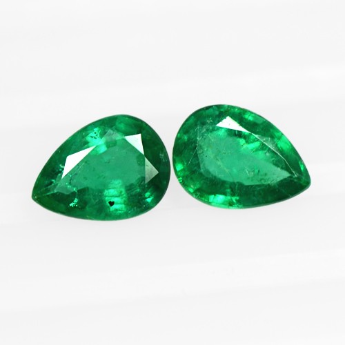 1.36 Cts Natural Top Green Emerald Pear Cut Pair Loose Zambia Untreated 7x5 mm