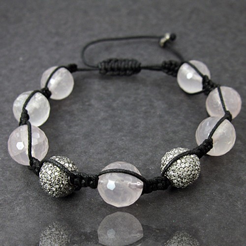 Natural Rose Quartz Diamond 92.5 Silver Beads Bracelet Christmas New Year Sale
