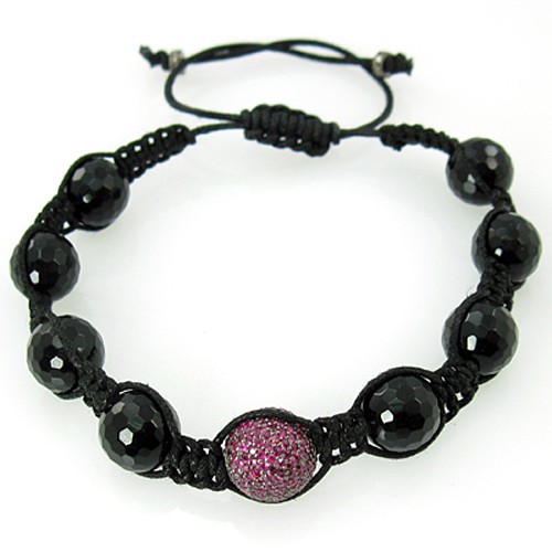 Natural Onyx Ruby Diamond Beads Bracelet 92.5 Silve Christmas New Year Sale Best