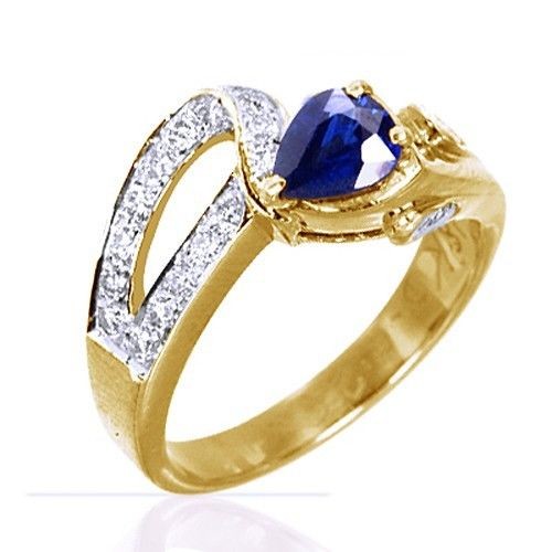 18k Pure Yellow Gold Natural Top Sapphire Diamond Ladies Wedding Cocktail Ring
