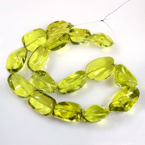 865.00 Cts Natural Flawless Green Gold Lemon Quartz Plain Tumble Beads Brazil 1L