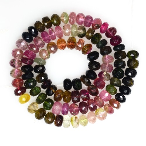 112.29 Cts Natural Top Multicolor Tourmaline Faceted Rondelle Loose Beads 1L 15"
