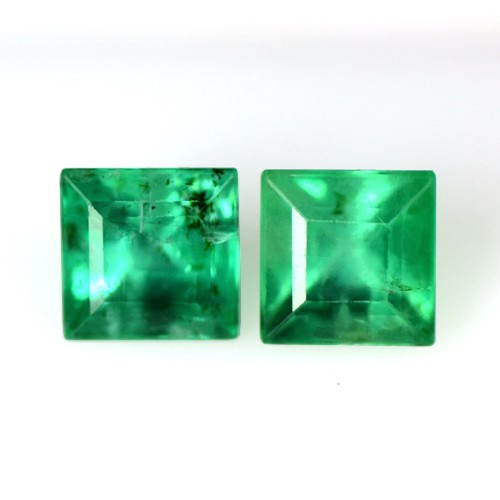 1.05 cts Natural Top Green Emerald Gems Square Cut Pair Untreated Zambia 4.5 mm
