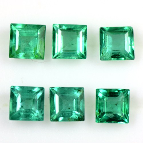 1.11 cts Natural Charming Green Emerald Loose Gems Square Cut Lot Zambia 3.5 mm