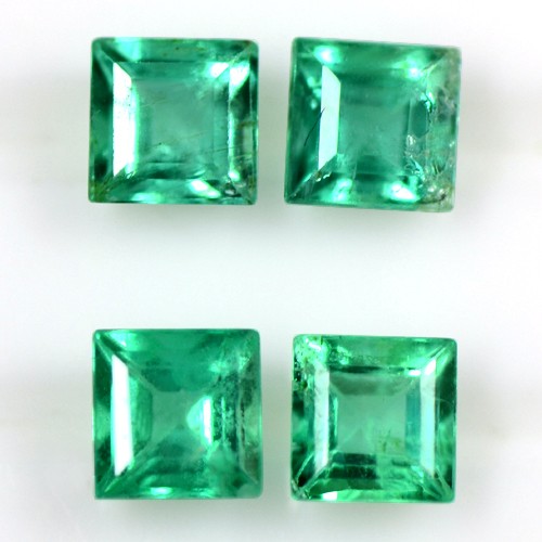 0.86 cts Natural Green Emerald Untreated Loose Gems Square Cut Lot Zambia 3.5 mm
