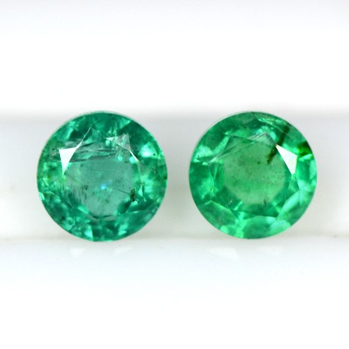 0.66 cts Natural Green Untreated Emerald Loose Gems Round Cut Pair Zambia 4.5 mm