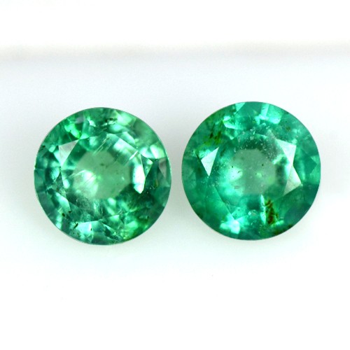 0.58 cts Natural Fantastic Luster Green Color Emerald Gems Round Cut Pair 4.5 mm